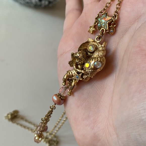 🌙Kirk Folly Vintage Crystal Necklace Cherub Seashell moon star - Picture 6 of 6